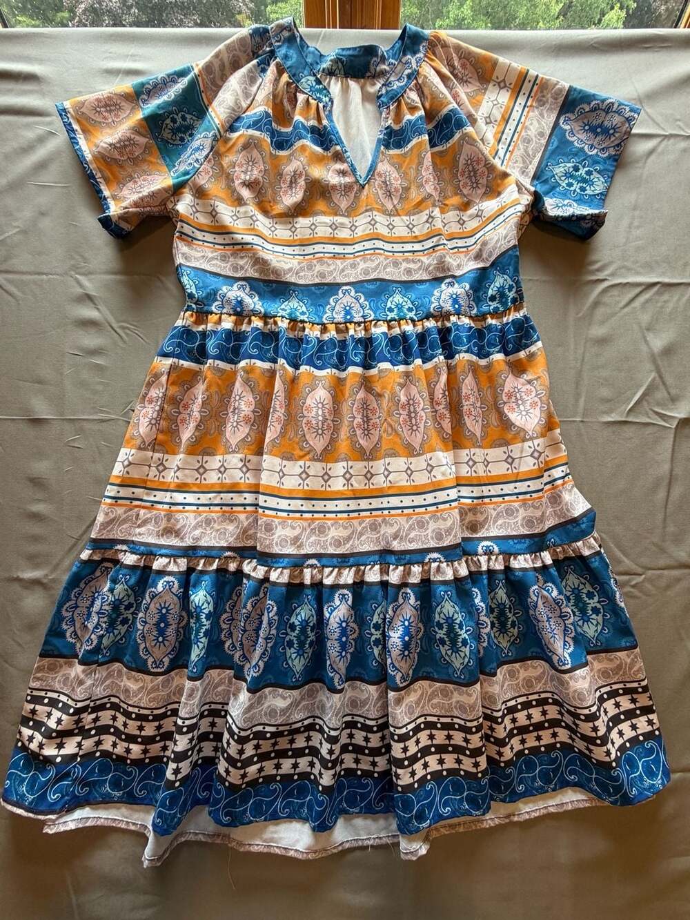 Bohemian Style Southwestern Print Short Sleeve Tiered